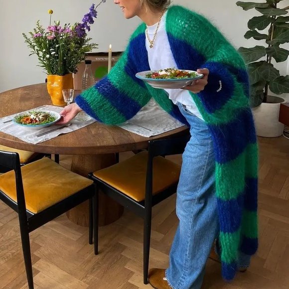 Handmade Vintage Inspired Knit Striped Maxi Cardigan - Picture 1 of 10